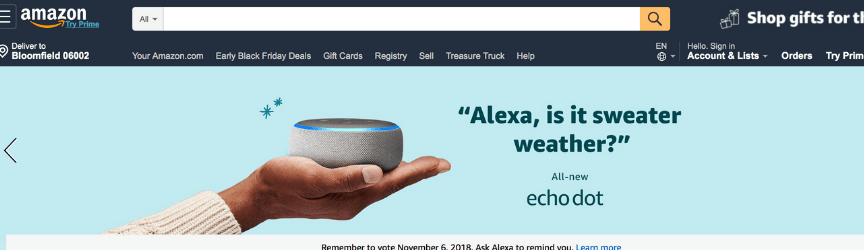 The homepage of Amazon