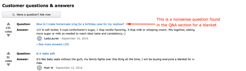 example of relevant amazon questions