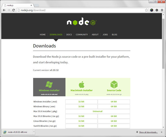 Node.js Download page