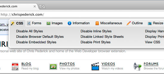 Browser style. Web developer toolbar. Developer toolbar увеличить\. Опция CSS disable all Styles.
