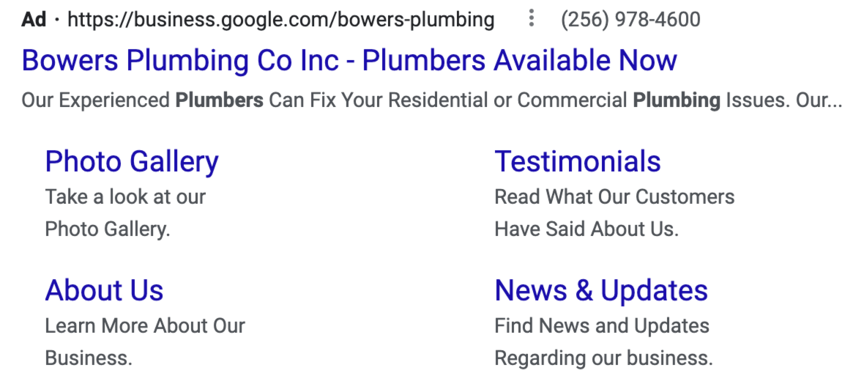bowers plumbing ppc ad