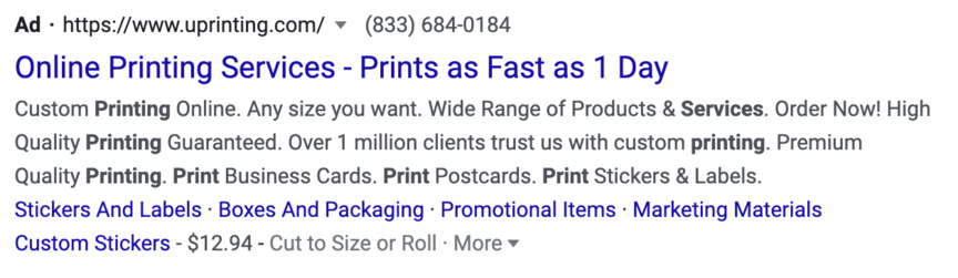 uprinting ppc ad