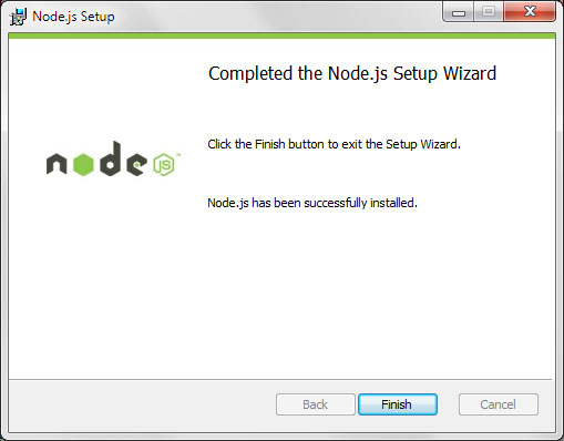 Node.js Setup completed the Node.js installation