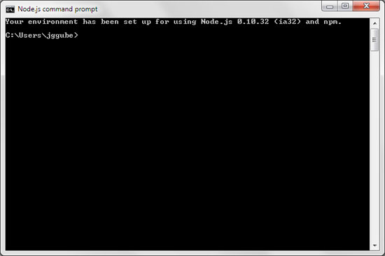 Initial screen of the Node.js command prompt.