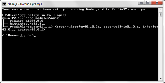 mysql node packaged module installation completed.