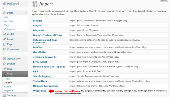 Import page.