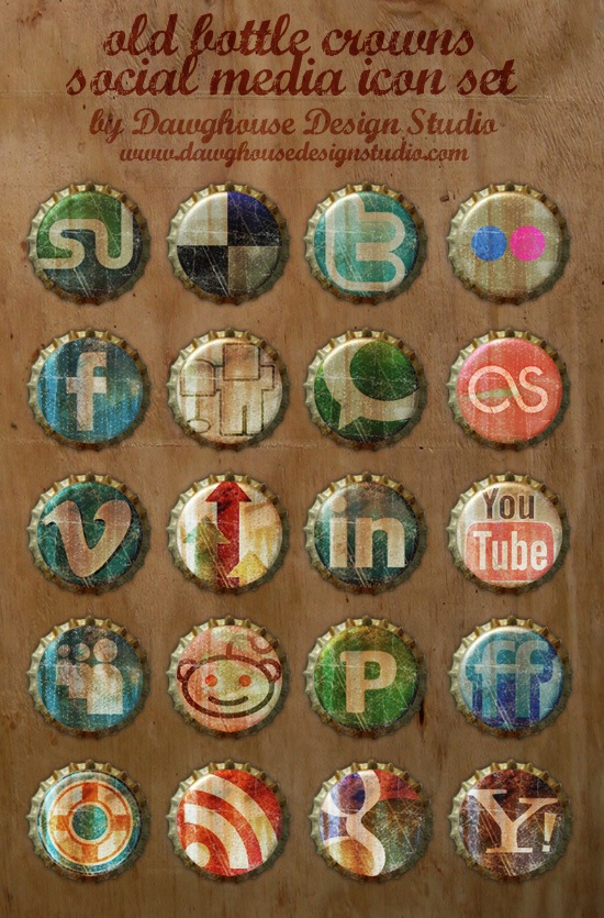 Free Social Media Icons Old Bottle Crowns Icon Set