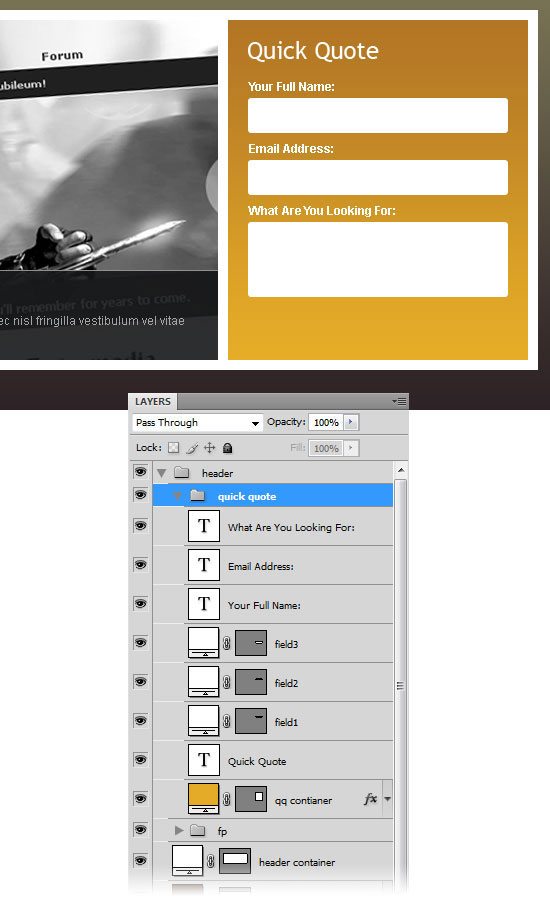 Creating quick quote section