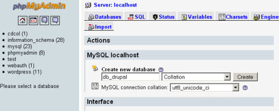 Create a MySQL Database for Drupal