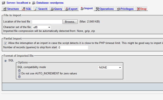 Importing MySQL Databases