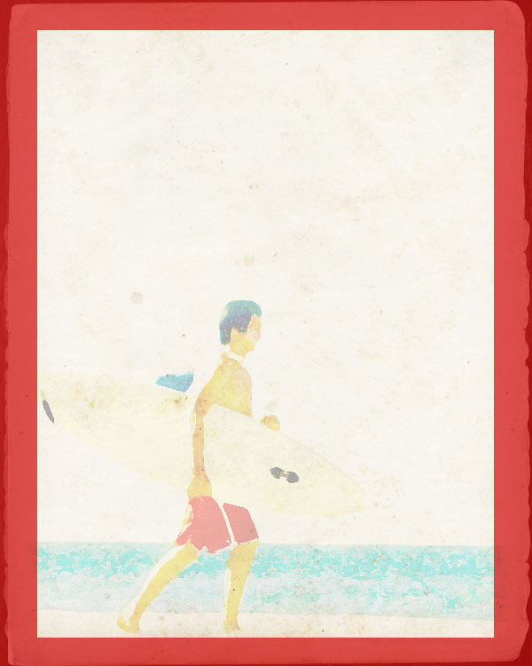 worn vintage beach ad in photoshop