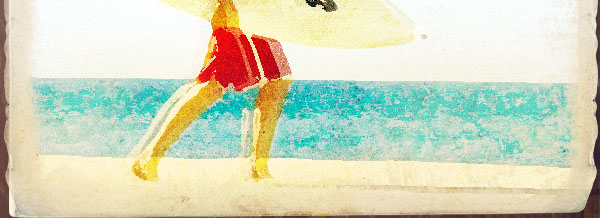 worn vintage beach ad in photoshop