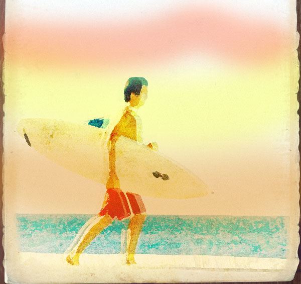 worn vintage beach ad in photoshop