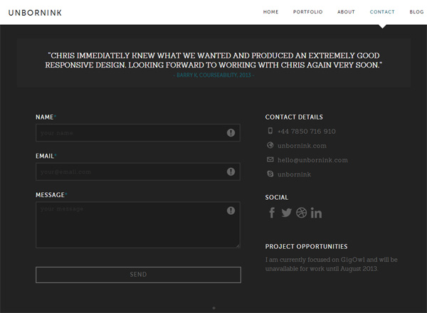 a guide to designing a portfolio website contact information example