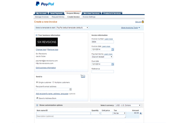 Facturación en línea de PayPal