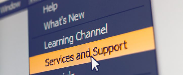 Software menu item with support and service command highlighted and mouse cursor selected it