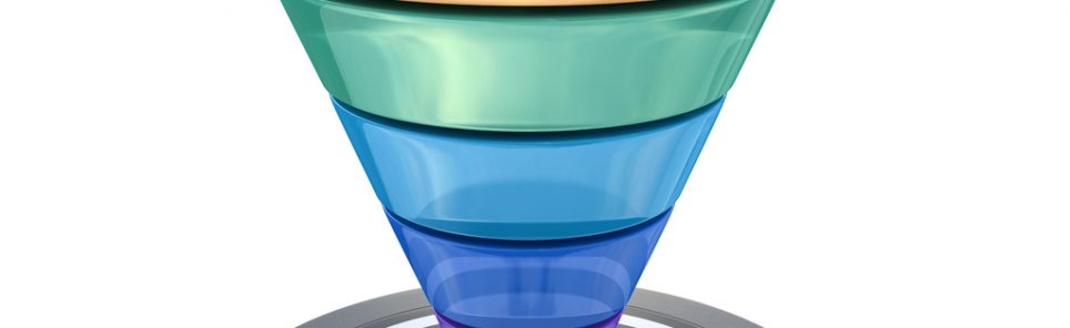 Conversion funnel over a white background with a target in the design of information related to marketing