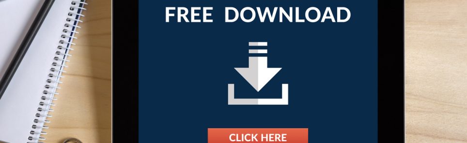 Free download concept on tablet screen with office objects