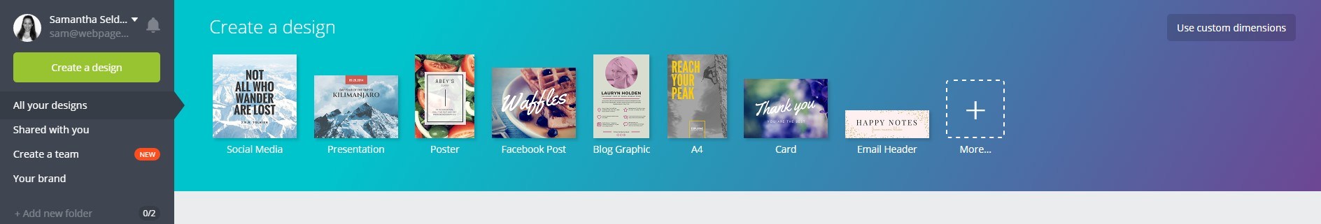 تصویری از صفحه اصلی canva
