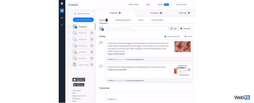 A screenshot of Buffer, a digital marketing solution