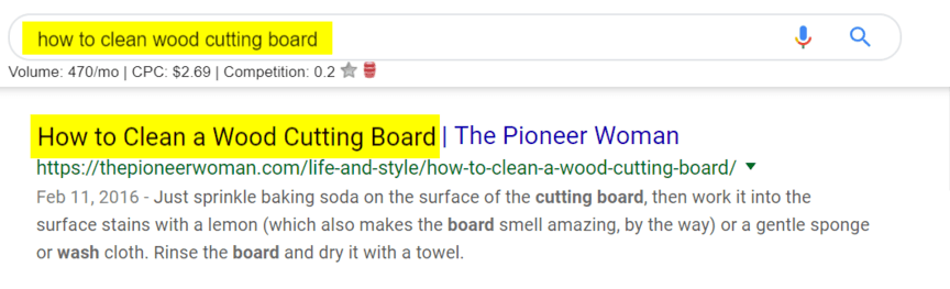 An example of a keyword in the title tag, an SEO ranking factor