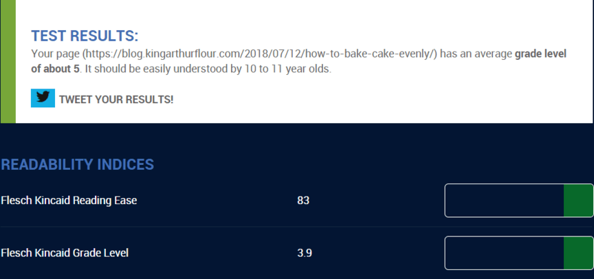 An example of reading level scores