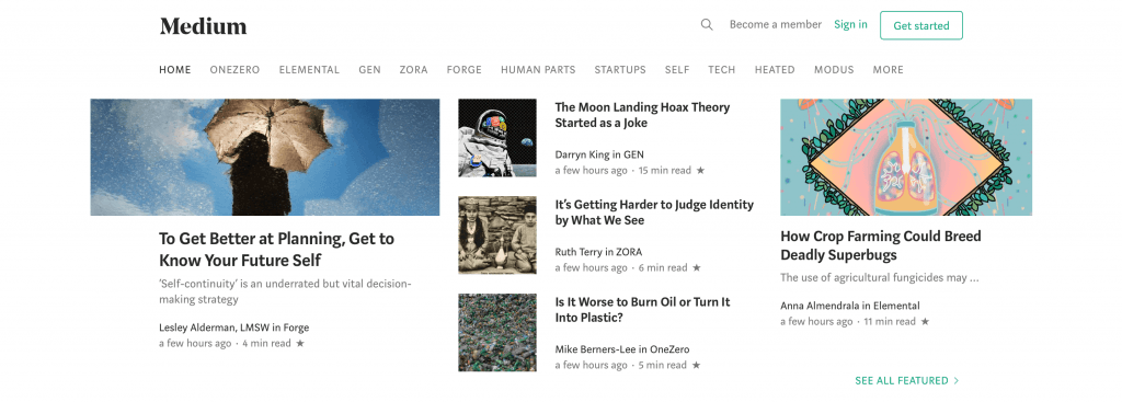 Medium is one of the blogging network social media examples