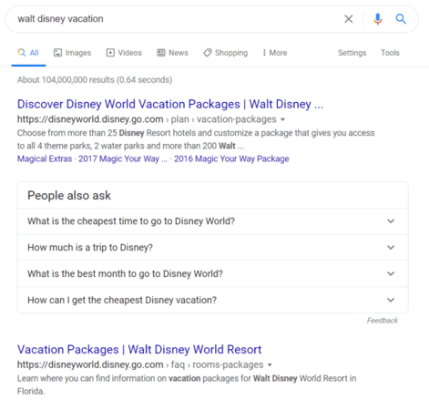 Subdomain search result example