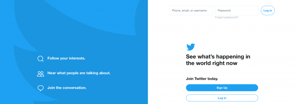 Twitter social media login screen