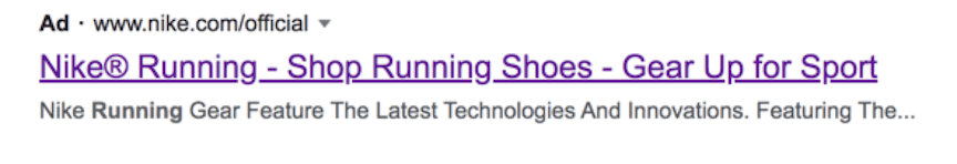 PPC ad for Nike running shoes on Google SERP