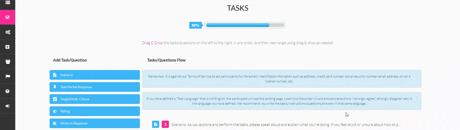 Userlytics interface with one user prompt