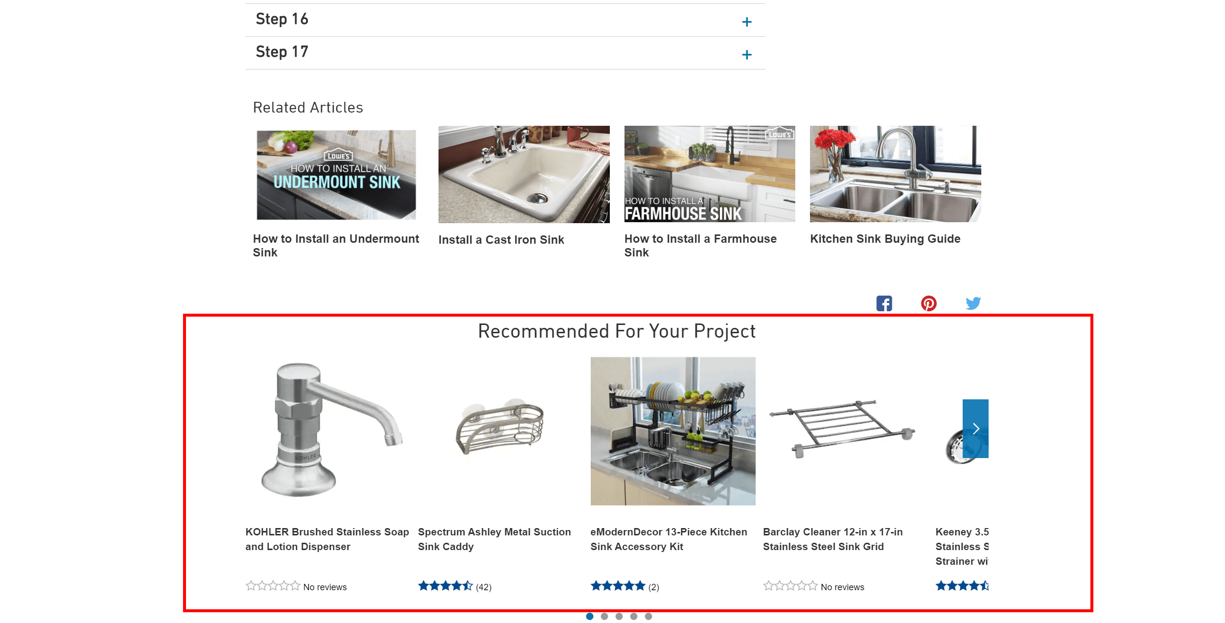 Recommended products from the Lowe's website