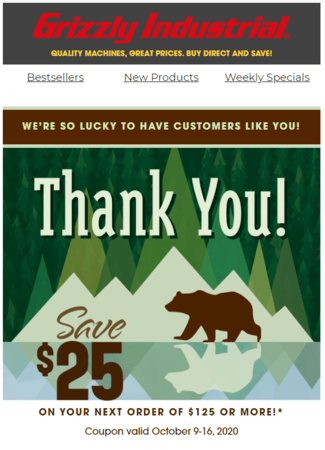 Email campaign example: Grizzly Industrial