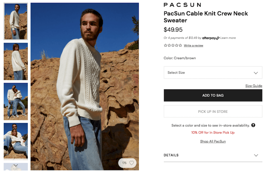 Sweater product images on PacSun's website