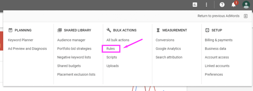 Google Ads menu rules
