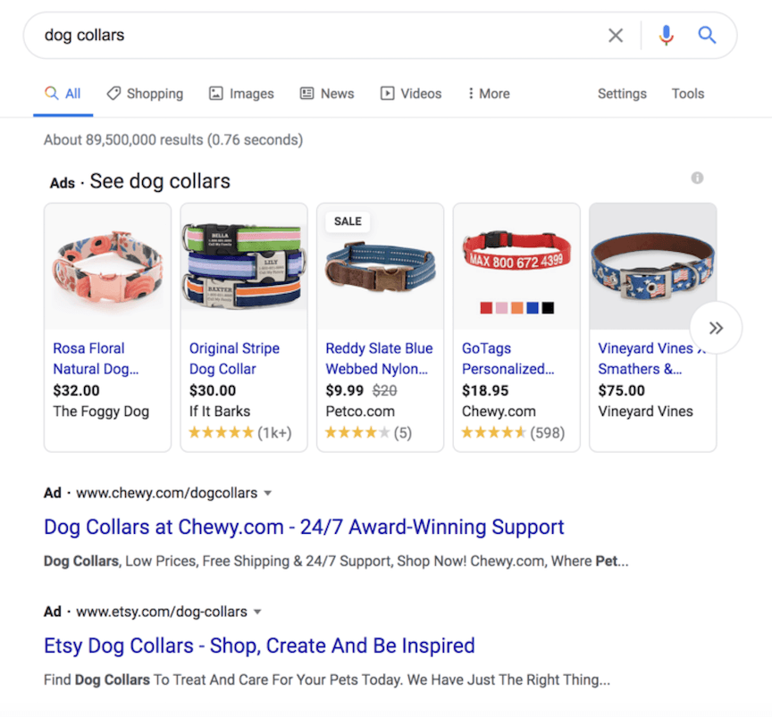 ppc search ads for dog collars