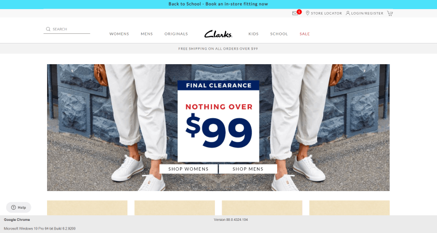 website design example - Clarks