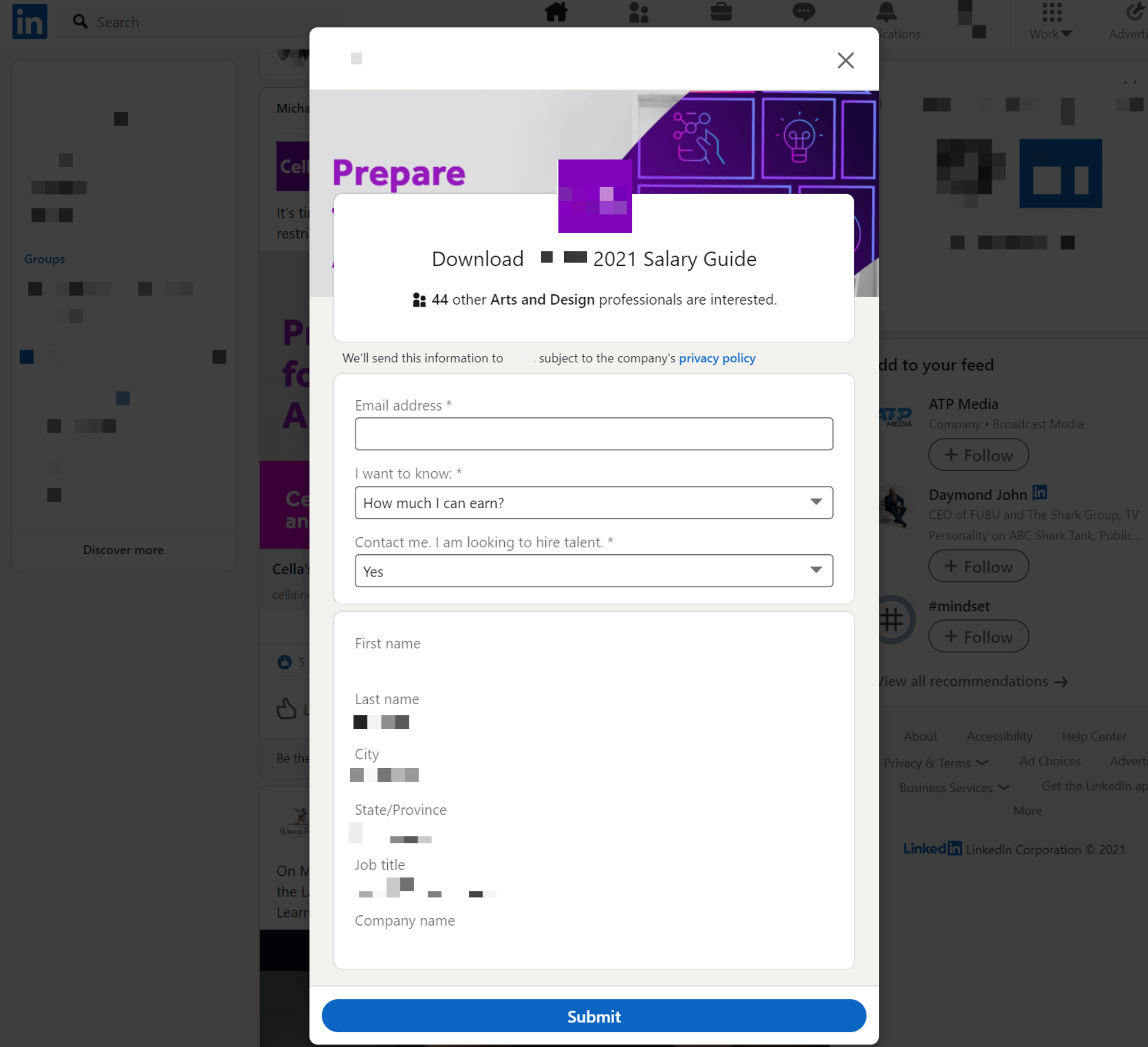 LinkedIn lead gen form