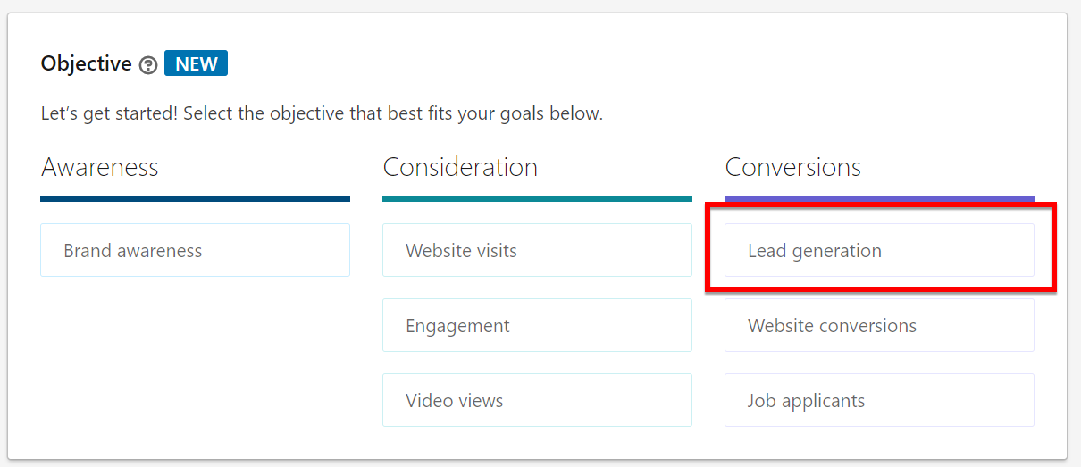 select lead generation as an objective