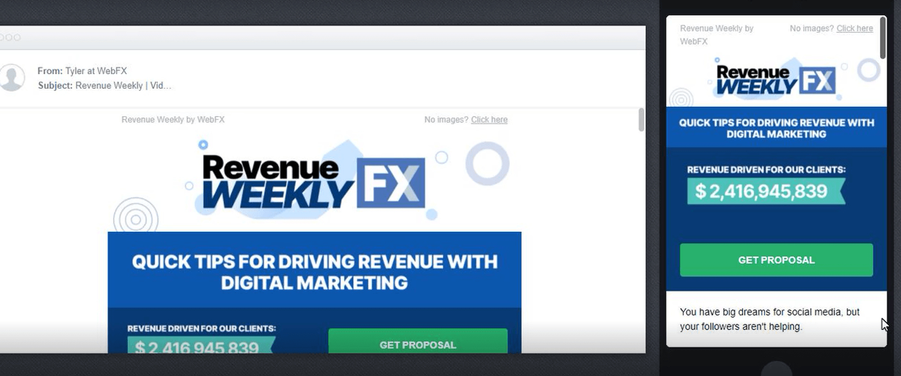 Mobile preview of a WebFX email from MyEmailFX