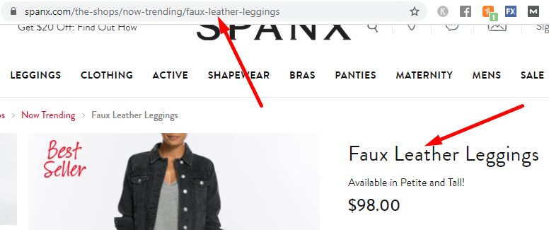 Example of a URL for a site that sells leather leggings