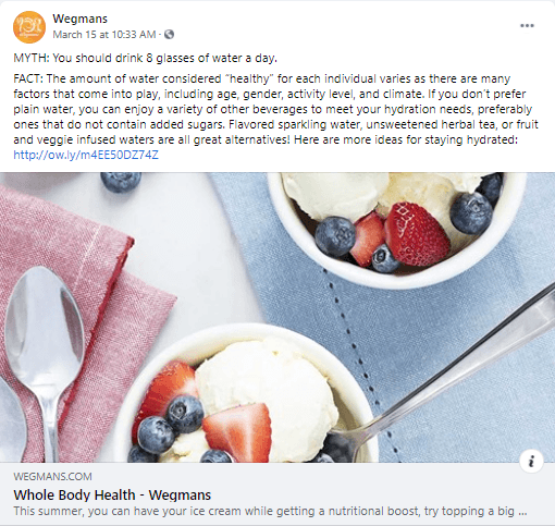 Social media post from Wegmans of a food blog