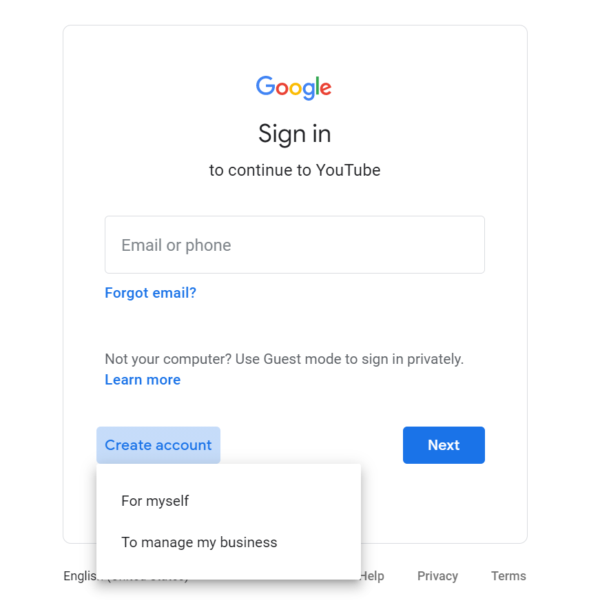 create a YouTube account for your marketing by signing in with Gmail