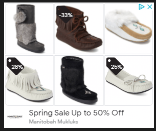 Display ad featuring boots and moccasins