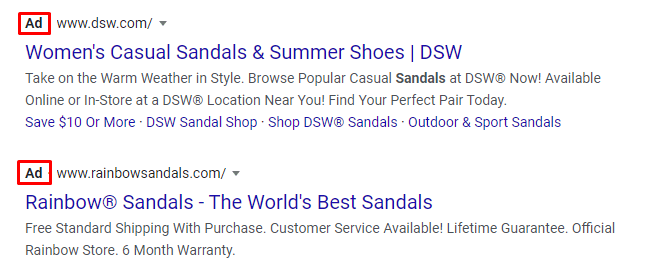 PPC ads in search results