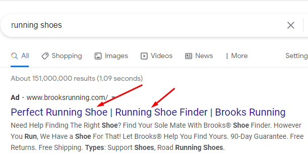 Search listing in the search results