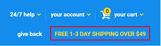 Chewy's website with the shipping offer