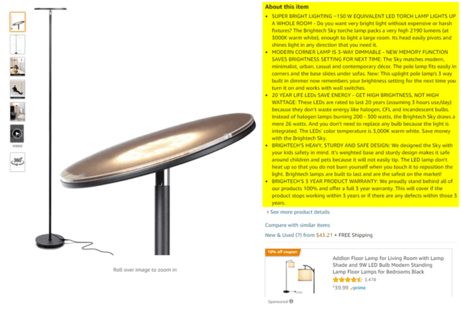 Amazon advertising: Brightech product page