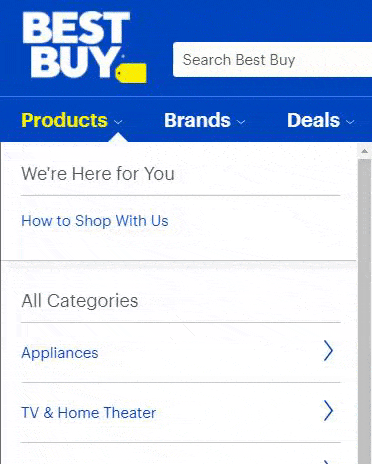 Best Buy navigation on their website