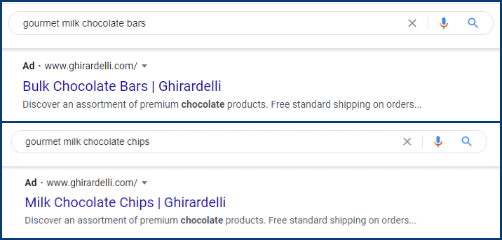 ads for chocolate in search results